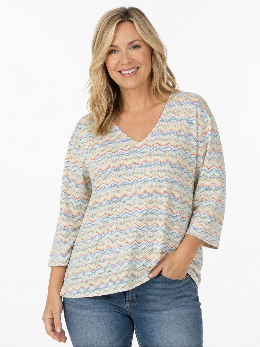 Talbots Pastel Multi-Color Zigzag Knit Top